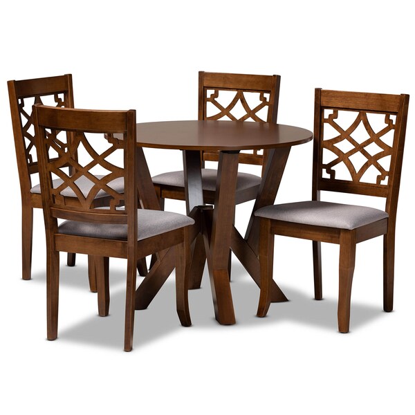 Baxton Studio Alisa Grey Upholstered and Walnut Wood 5-Piece Dining Set 172-9875-10899 - main